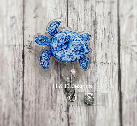 Blue China Sea Turtle Badge Reel