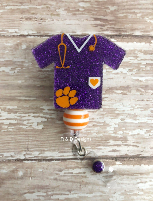 Clemson University Scrub Top Badge Reel