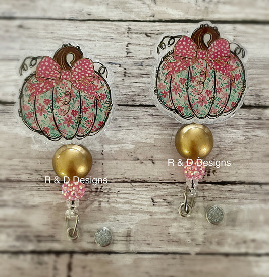 Floral Fall Pumpkin Retractable Badge Reel