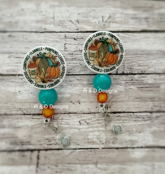 Fall Pumpkin Retractable Badge Reel