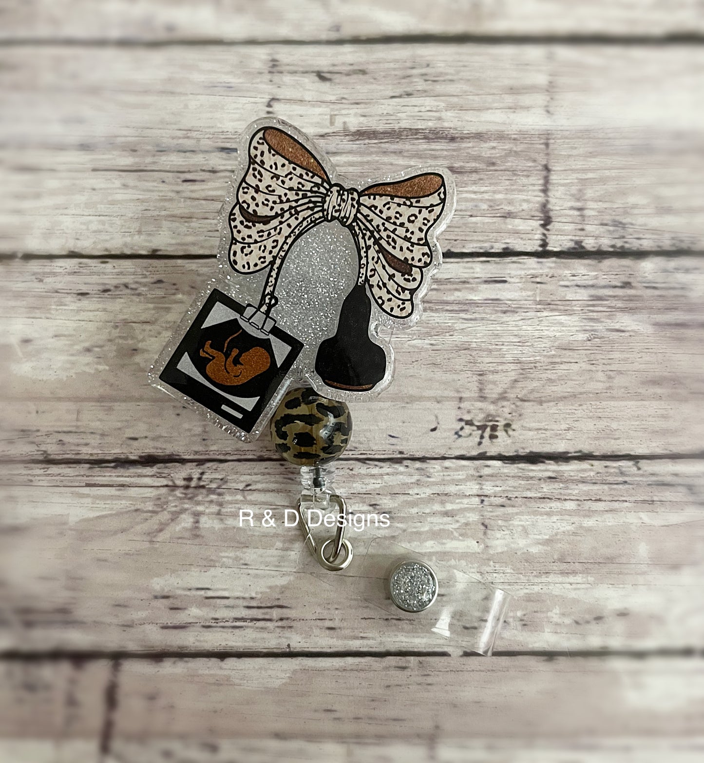 Leopard Print Bow Ultrasound Badge Reel