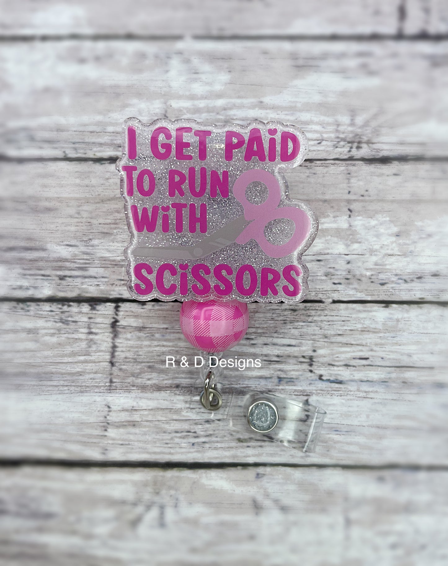 I Get Paid To Run With Scissors Badge Reel