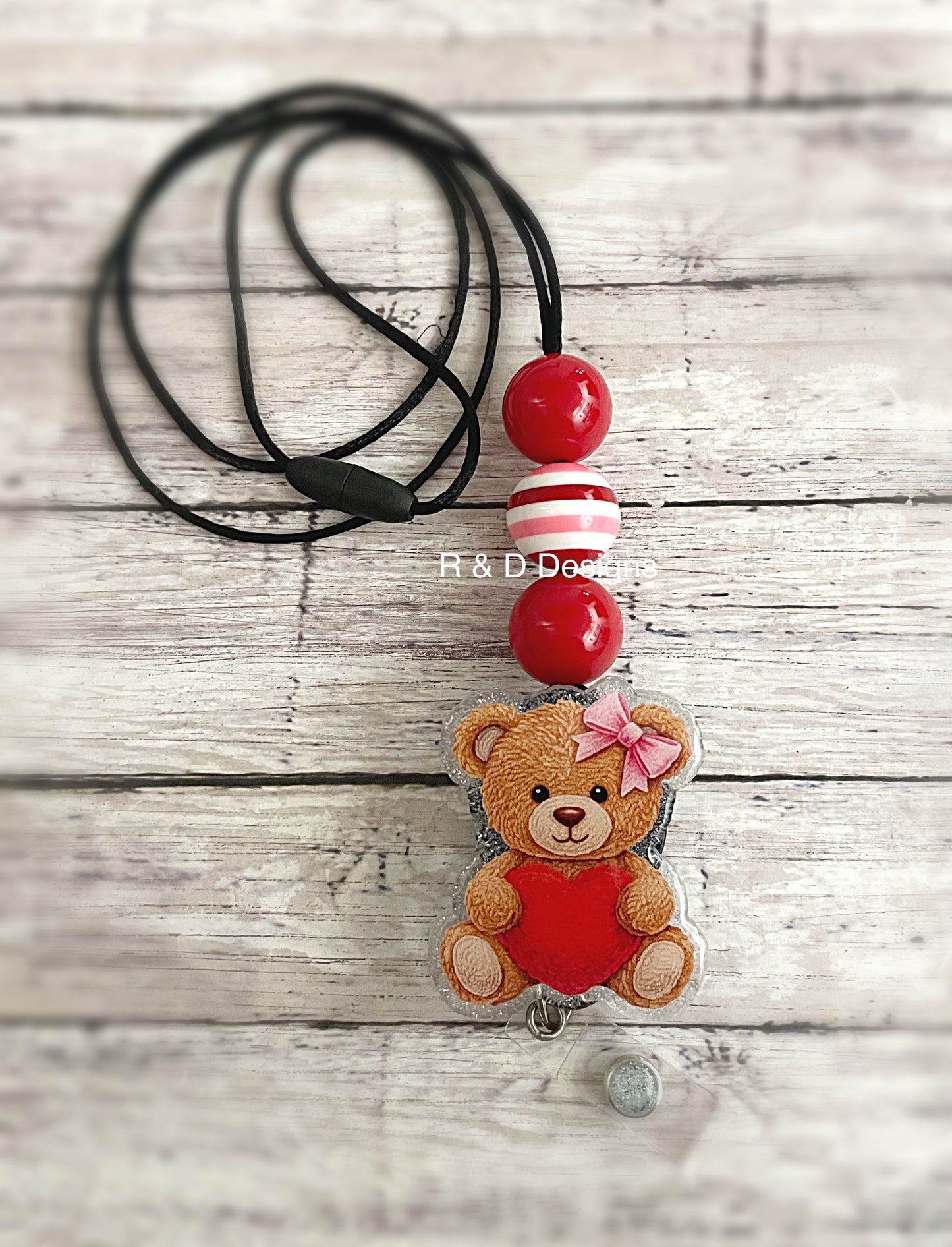 Valentine’s Day Teddy Bear Heart Retractable Lanyard