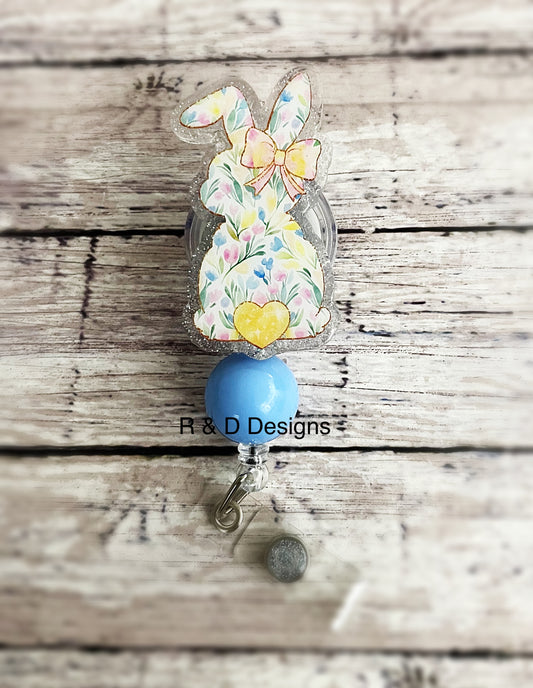 Floral Spring Bunny Silhouette Badge Reel