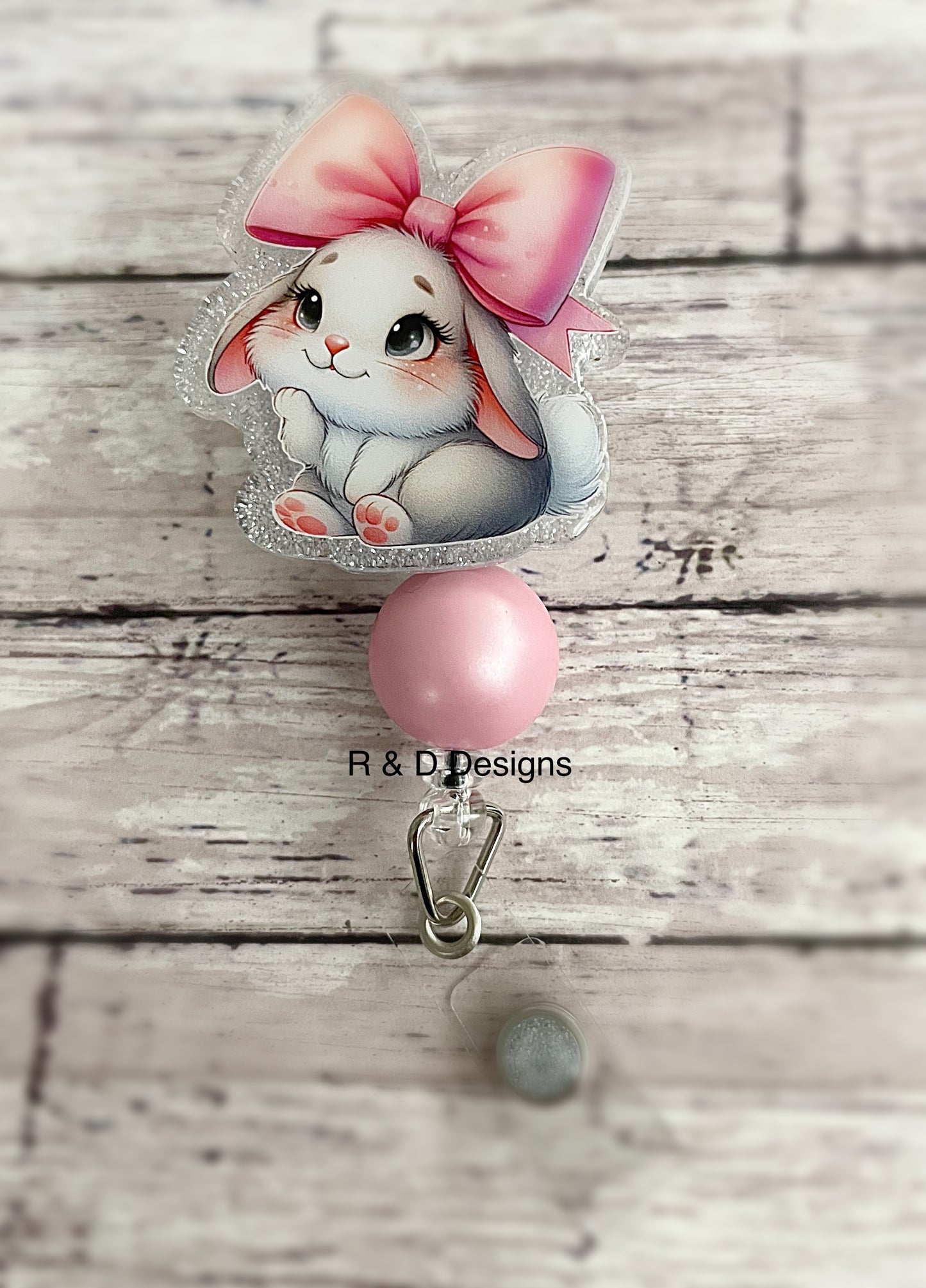 Spring Bunny with Bow Badge Reel