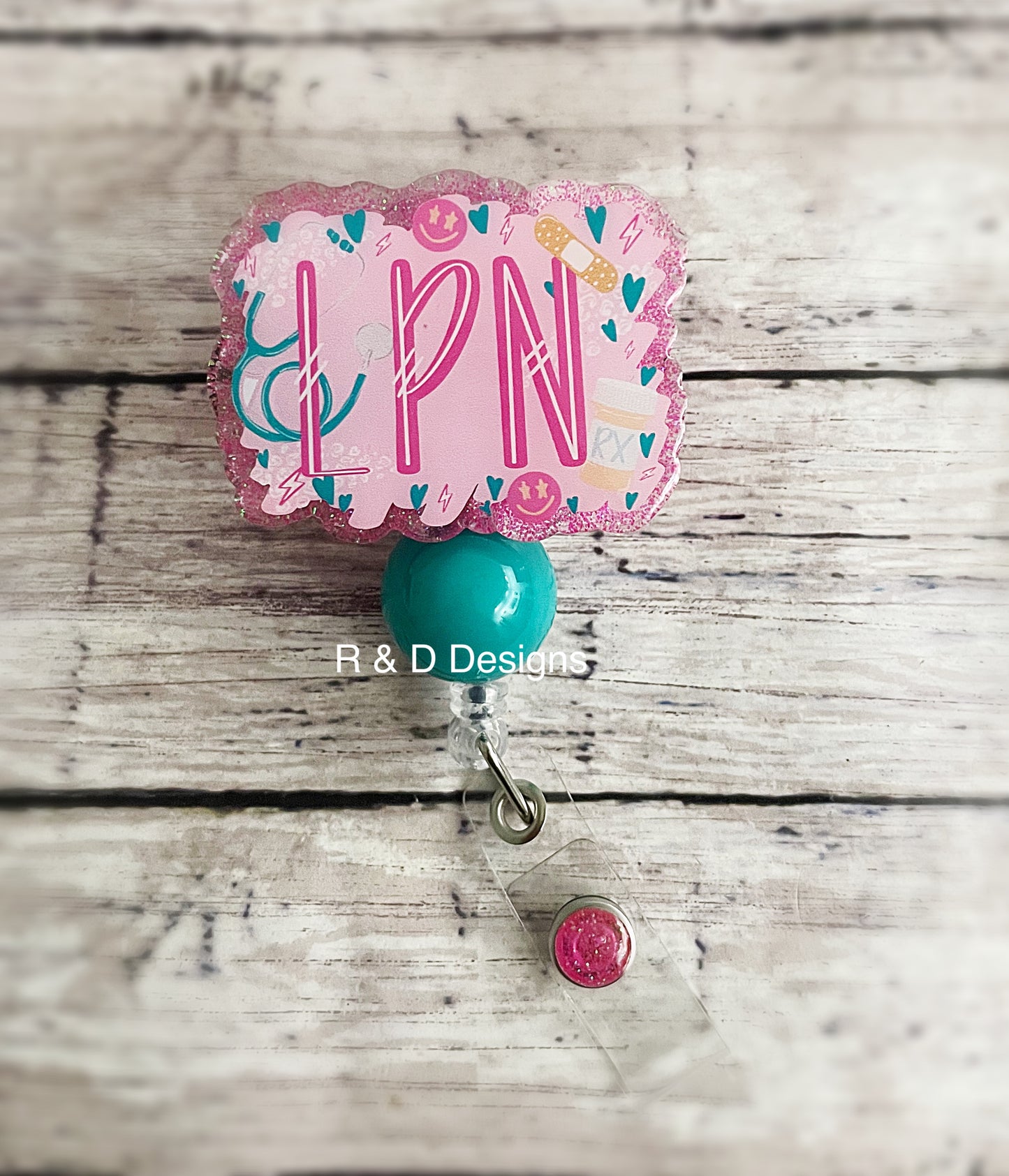 Pink and Teal LPN Badge Reel