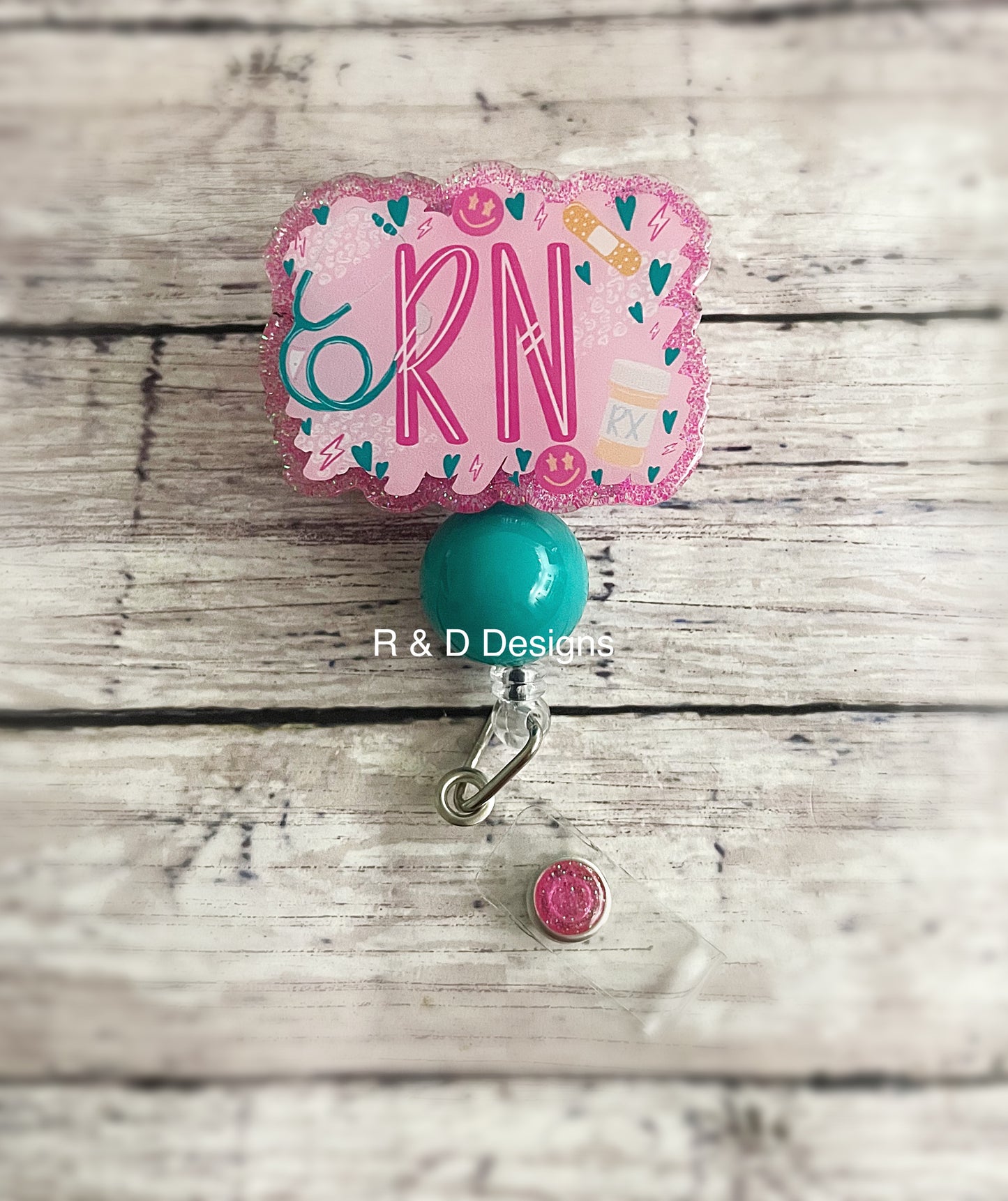 Pink and Teal RN Badge Reel